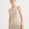 T-shirt & Top-Brunello Cucinelli Top in jersey a costine di cotone stretch con monile Beige (C8539)