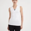 T-shirt & Top-Brunello Cucinelli Top in jersey a costine di cotone stretch con Precious Insert Bianco (C159)