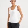 T-shirt & Top-Brunello Cucinelli Top in jersey a costine di cotone stretch con monile Bianco (C159)