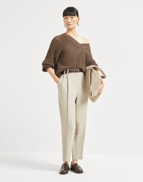 T-shirt & Top-Brunello Cucinelli Top in jersey a costine di cotone stretch con monile Beige (C8539)