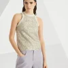 T-shirt & Top-Brunello Cucinelli Top in jersey di cotone stretch con Dazzling Net Embroidery Grigio Chiaro (C9443)