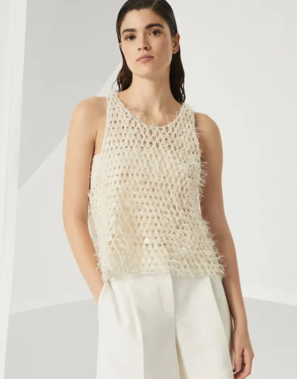 Event Dressing | Maglieria-Brunello Cucinelli Top in maglia Dazzling Mosaic Embroidery di cotone Panama (C9437)