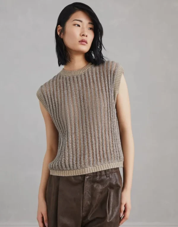 Event Dressing | Maglieria-Brunello Cucinelli Top in maglia di mohair, lana e cashmere con Precious Ribbing Marrone (CYM72)