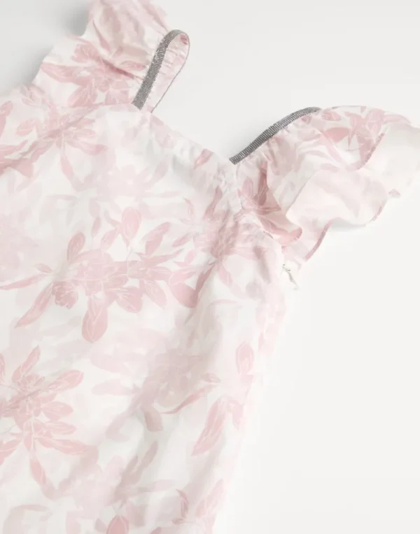 T-shirt & Camicie-Brunello Cucinelli Top in popeline Flower Print di cotone con monile Rosa (C6002)