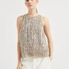 T-shirt & Top | Event Dressing-Brunello Cucinelli Top in seta Crispy con Glistening Waterfall Embroidery Noce (C9447)