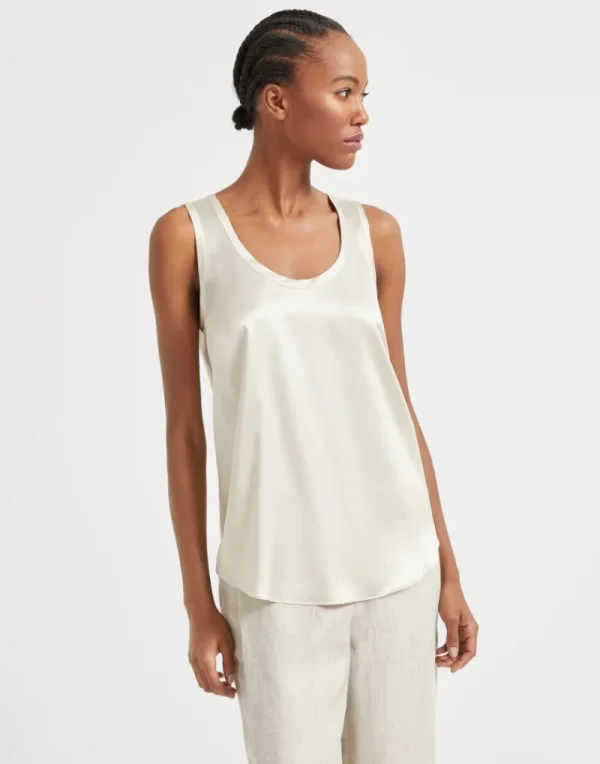 T-shirt & Top-Brunello Cucinelli Top reversibile in raso di seta stretch Grigio Chiaro (C9732)