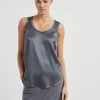 T-shirt & Top-Brunello Cucinelli Top reversibile in raso di seta stretch Antracite (C079)