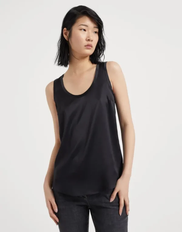 T-shirt & Top-Brunello Cucinelli Top reversibile in raso di seta stretch Nero (C101)