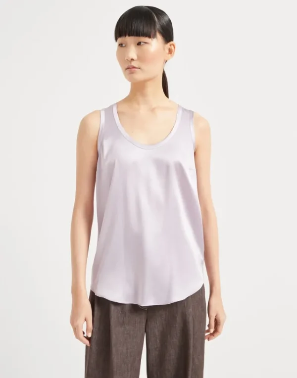 T-shirt & Top-Brunello Cucinelli Top reversibile in raso di seta stretch Lilla (C9101)