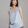 T-shirt & Top-Brunello Cucinelli Top reversibile in raso di seta stretch Denim Chiaro (C9640)