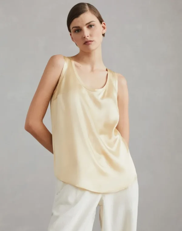 T-shirt & Top-Brunello Cucinelli Top reversibile in raso di seta stretch Crema (C9645)