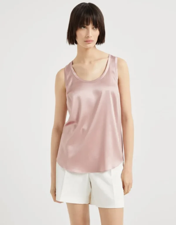 T-shirt & Top-Brunello Cucinelli Top reversibile in raso di seta stretch Rosa (C3065)