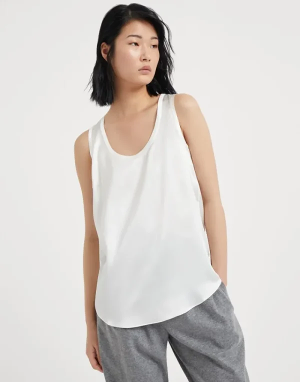 T-shirt & Top-Brunello Cucinelli Top reversibile in raso di seta stretch Bianco (C600)