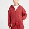 Travelwear-Brunello Cucinelli Topwear in felpa leggera di cotone stretch con zip, cappuccio e Shiny Trims Rosso (C7901)