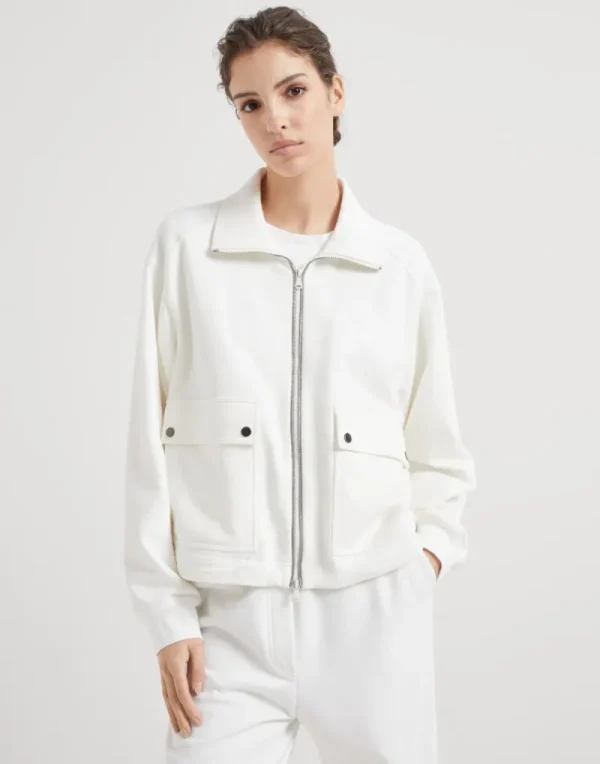 Travelwear-Brunello Cucinelli Topwear in felpa Smooth di cotone con Shiny Trims Off-White (C7220)