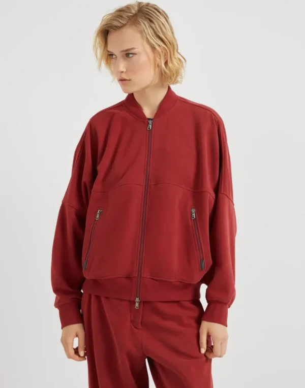 Travelwear-Brunello Cucinelli Topwear in felpa Smooth di cotone con monile Rosso (C021)