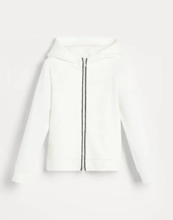 Travelwear-Brunello Cucinelli Topwear in felpa Smooth di cotone con cappuccio, zip e monile Off-White (C7220)