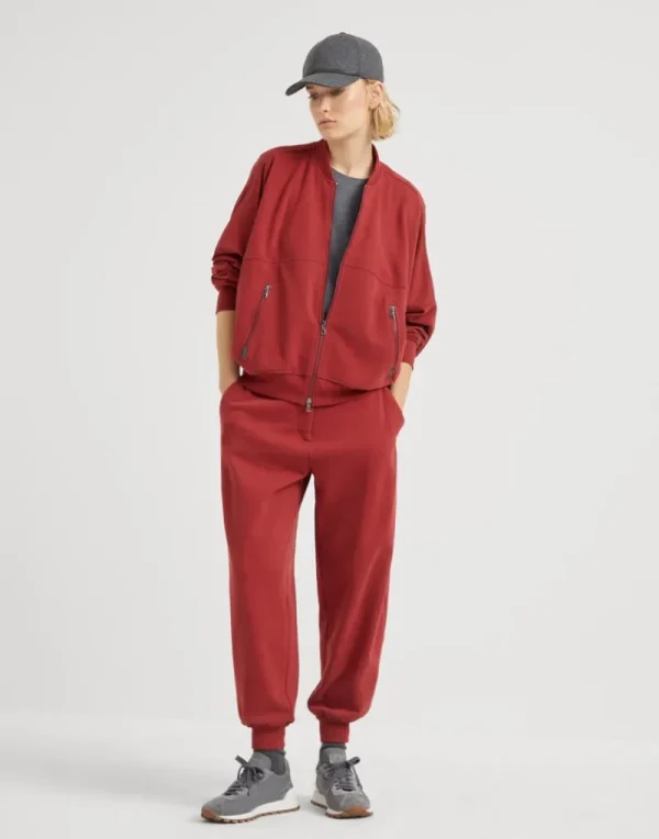 Travelwear-Brunello Cucinelli Topwear in felpa Smooth di cotone con monile Rosso (C021)