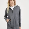 Travelwear-Brunello Cucinelli Topwear in interlock di cotone e seta con cappuccio e Precious Zipper Pull Grigio Scuro (C572)