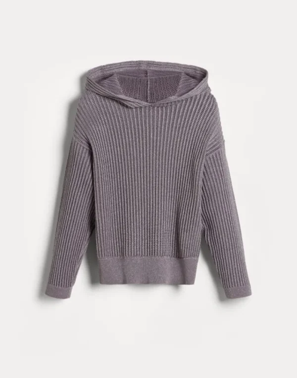 Maglieria-Brunello Cucinelli Topwear in maglia di cotone Sparkling costa traforata con cappuccio Viola (CCS57)