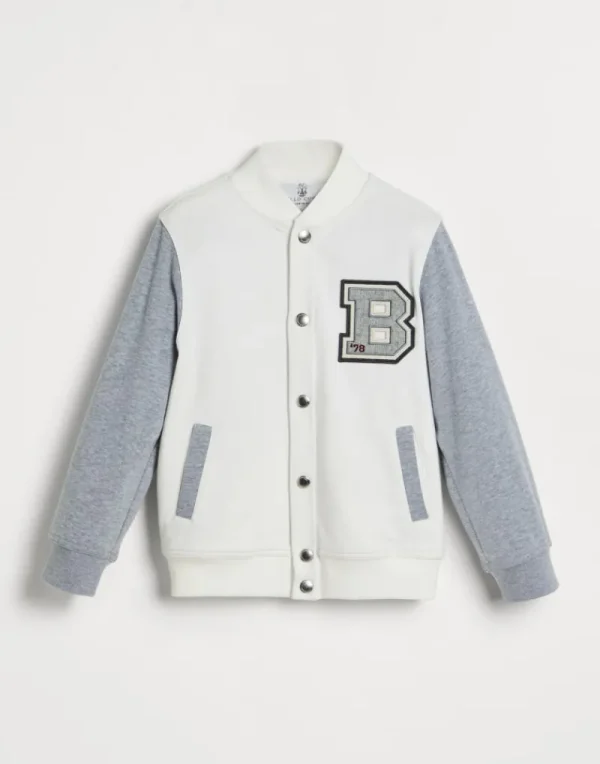 Travelwear-Brunello Cucinelli Topwear stile bomber in felpa di cotone techno con patch Off-White (CE139)