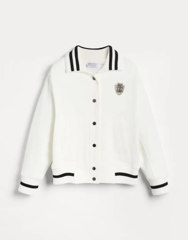 Travelwear-Brunello Cucinelli Topwear stile bomber in felpa Smooth di cotone con logo Off-White (C7220)