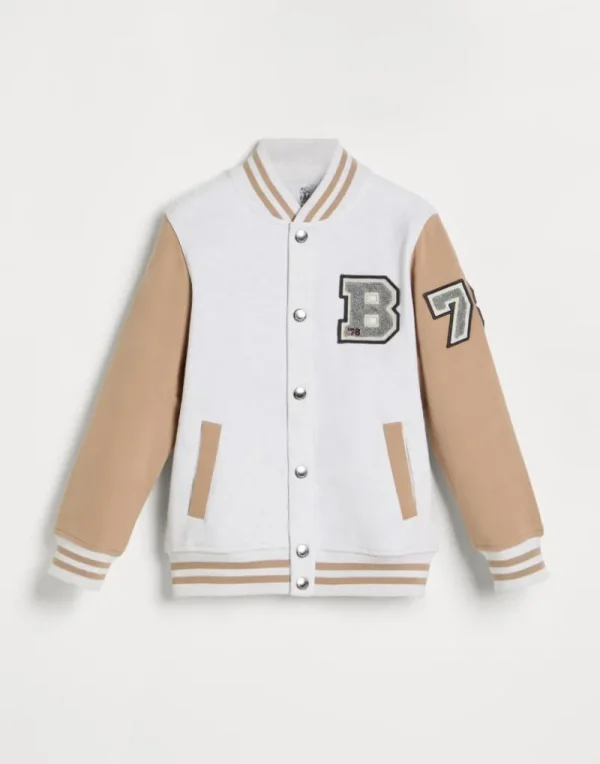 Travelwear-Brunello Cucinelli Topwear stile bomber in felpa di cotone con Patches Beige (CYA58)