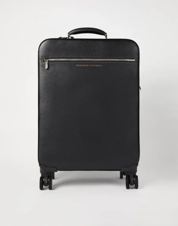 Borse-Brunello Cucinelli Trolley in vitello con grana Nero (C101)