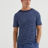 T-shirt & Polo-Brunello Cucinelli T-shirt collo a barca in jersey rigato di lino stretch Blu (C001)