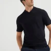 T-shirt & Polo-Brunello Cucinelli T-shirt collo a V in jersey di cotone Blu Navy (C4425)