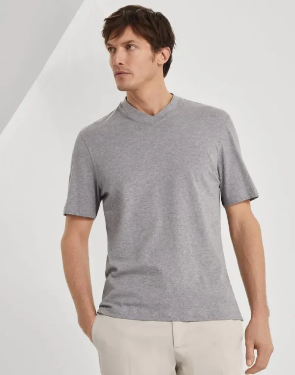 T-shirt & Polo-Brunello Cucinelli T-shirt collo a V in jersey di cotone Grigio Medio (C8190)