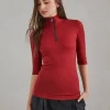 T-shirt & Top-Brunello Cucinelli T-shirt collo alto in jersey a costina di lana con Precious Half Zip Rosso (C021)