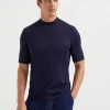 T-shirt & Polo-Brunello Cucinelli T-shirt collo camino in jersey di cotone Cobalto (C6134)