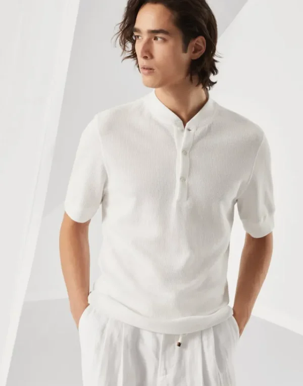 T-shirt & Polo-Brunello Cucinelli T-shirt collo serafino in jersey a coste di cotone e lino Bianco (C159)