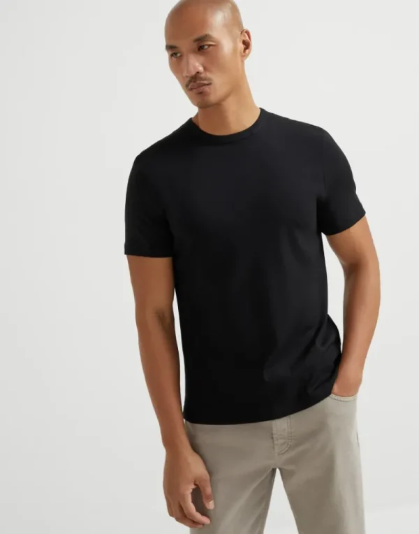 T-shirt & Polo-Brunello Cucinelli T-shirt girocollo in jersey a costine di cotone stretch Nero (C101)