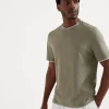 T-shirt & Polo-Brunello Cucinelli T-shirt girocollo in jersey di cotone con Faux-Layering Olivo (CKH11)