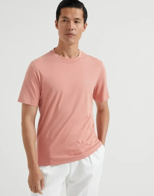 T-shirt & Polo-Brunello Cucinelli T-shirt girocollo in jersey di cotone con logo Pompelmo Rosa (C2395)