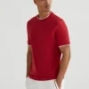 T-shirt & Polo-Brunello Cucinelli T-shirt girocollo in jersey di cotone con Faux Layering Rubino (CN360)