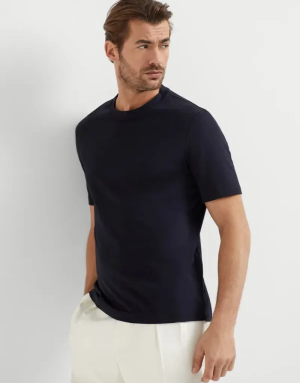 T-shirt & Polo-Brunello Cucinelli T-shirt girocollo in jersey di cotone Blu Navy (C4425)