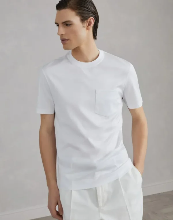 T-shirt & Polo-Brunello Cucinelli T-shirt girocollo in jersey di cotone con taschino Bianco (C6159)