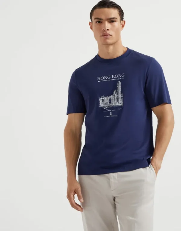 T-shirt & Polo-Brunello Cucinelli T-shirt Hong Kong in jersey di cotone Azzurro (C2443)