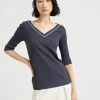 T-shirt & Top-Brunello Cucinelli T-shirt in jersey a costine di cotone comfort con Shiny Piping Moonlight (CUC78)