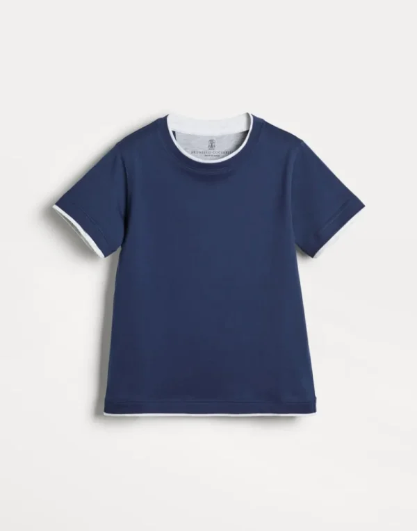 T-shirt & Camicie-Brunello Cucinelli T-shirt in jersey di cotone con Faux-Layering Blu (CHP63)