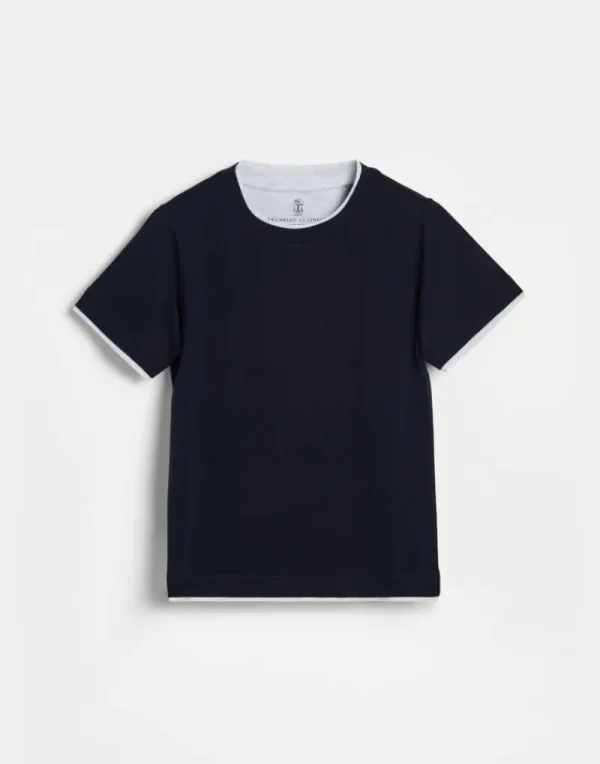 T-shirt & Camicie-Brunello Cucinelli T-shirt in jersey di cotone con Faux-Layering Blu (CW770)