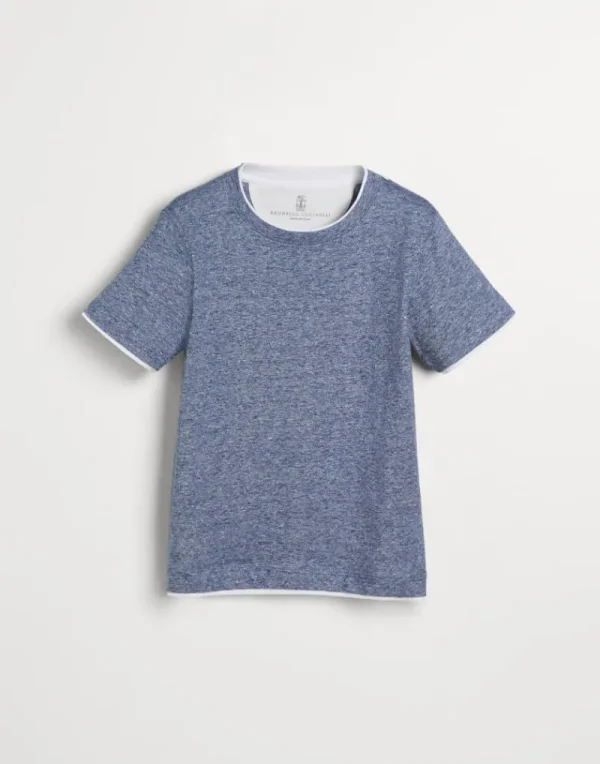 T-shirt & Camicie-Brunello Cucinelli T-shirt in jersey di lino e cotone Blu (CJM15)