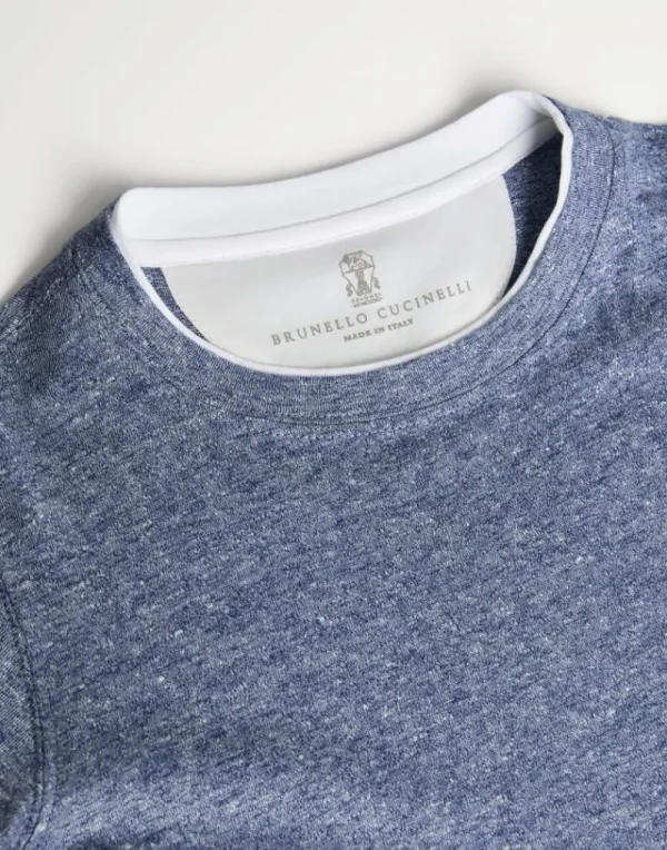 T-shirt & Camicie-Brunello Cucinelli T-shirt in jersey di lino e cotone Blu (CJM15)