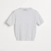 Maglieria-Brunello Cucinelli T-shirt in maglia di cashmere Sparkling a coste Bianco (C159)