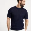 Maglieria-Brunello Cucinelli T-shirt in maglia di lino e cotone costa piatta Blu Navy (CM177)