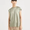 T-shirt & Top-Brunello Cucinelli T-shirt in raso di seta stretch con monile Verde (C3066)