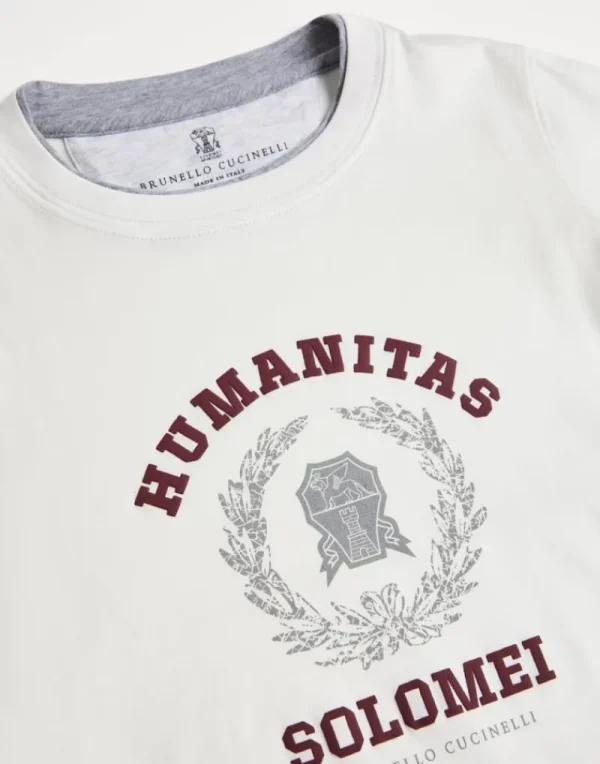 T-shirt & Camicie-Brunello Cucinelli T-shirt manica lunga in jersey di cotone con Faux-Layering e stampa Off-White (CDI45)